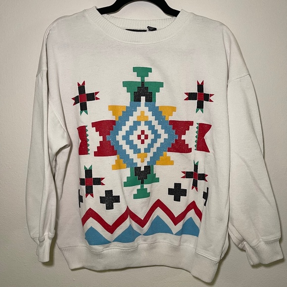 90s Vintage Navajo Aztec Print Crewneck Sweatshirt Sweater Women's Size Large - Picture 1 of 4